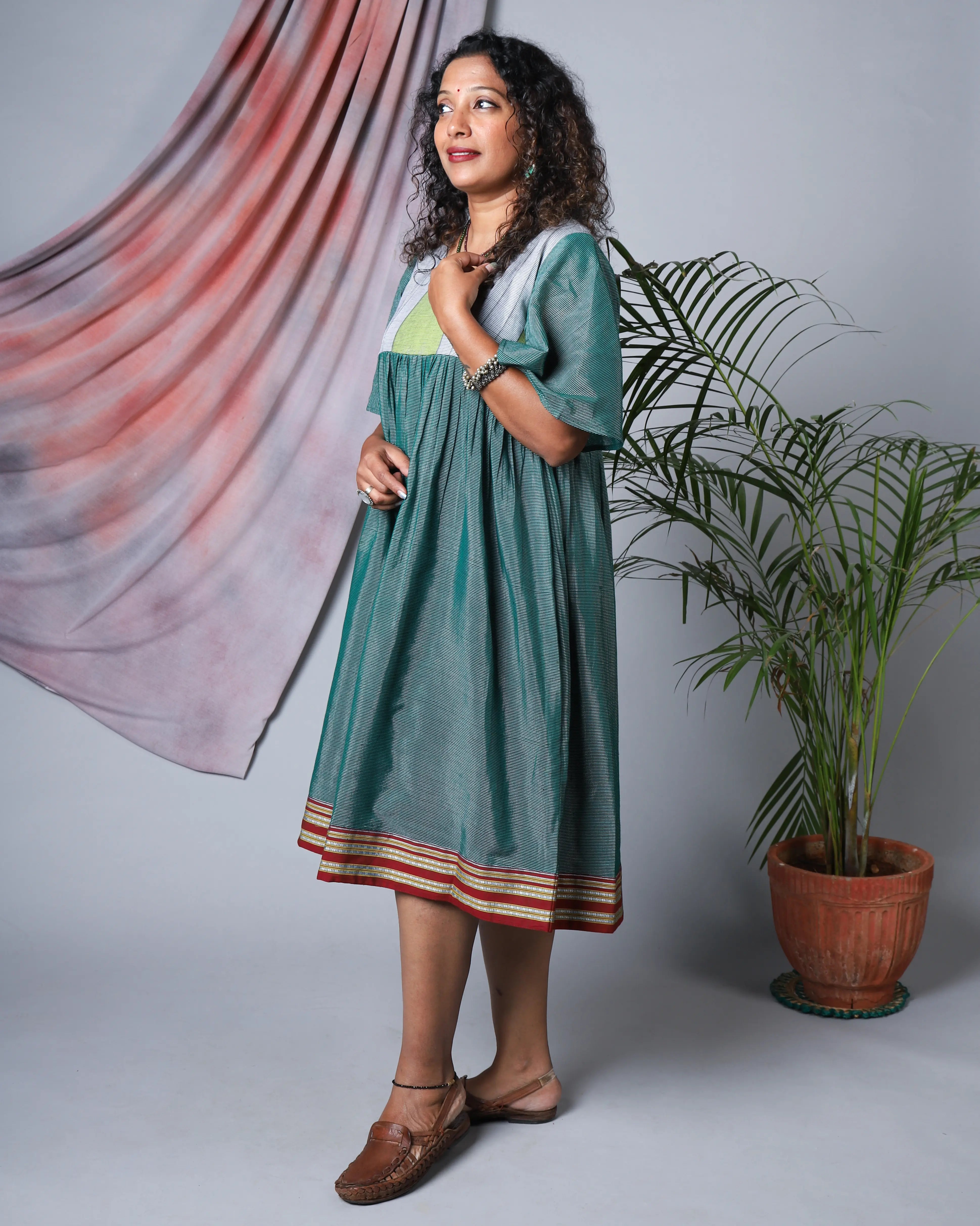 Katun Neeraja Empire Line Ilkal Dress with Bell Sleeves