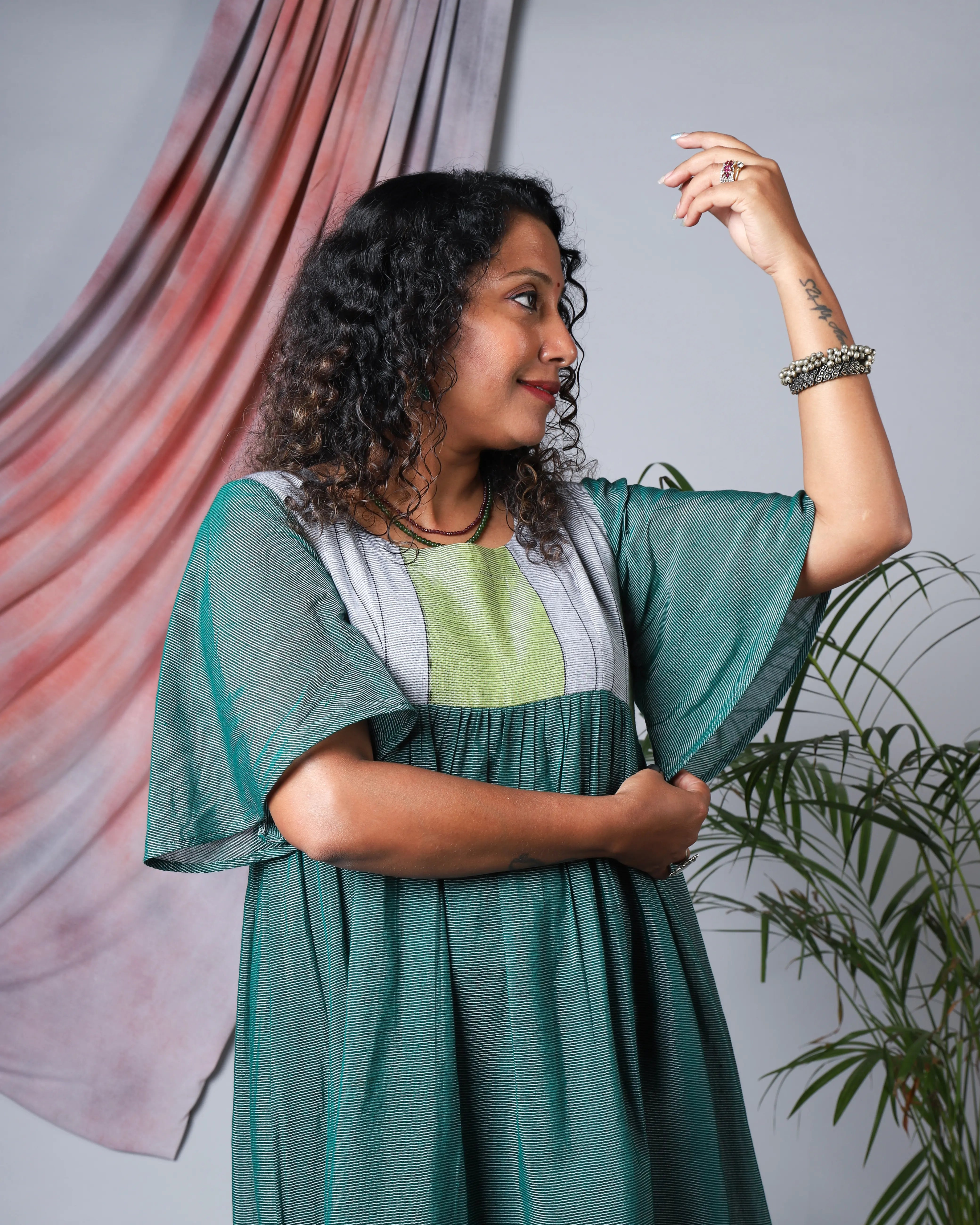 Katun Neeraja Empire Line Ilkal Dress with Bell Sleeves