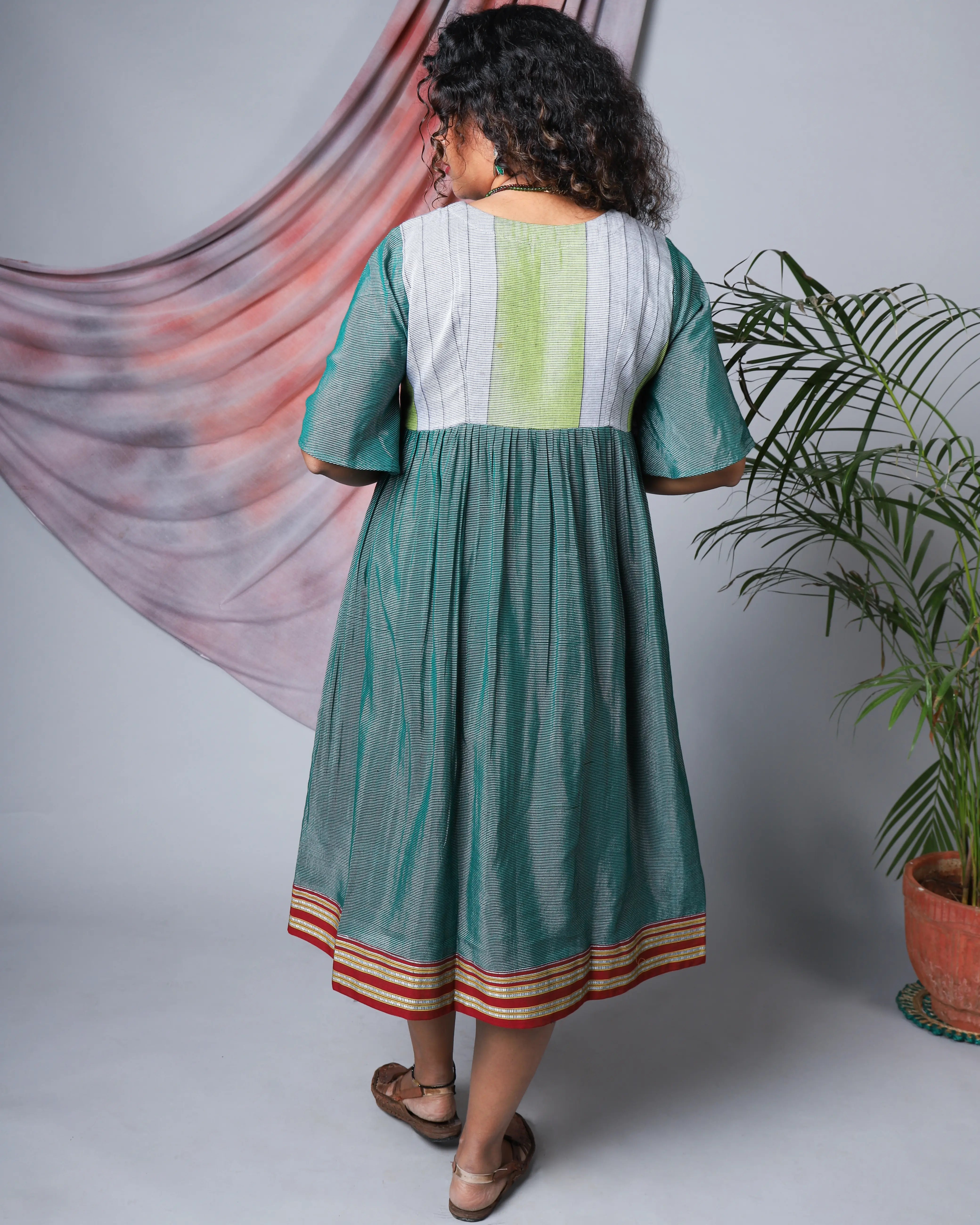 Katun Neeraja Empire Line Ilkal Dress with Bell Sleeves