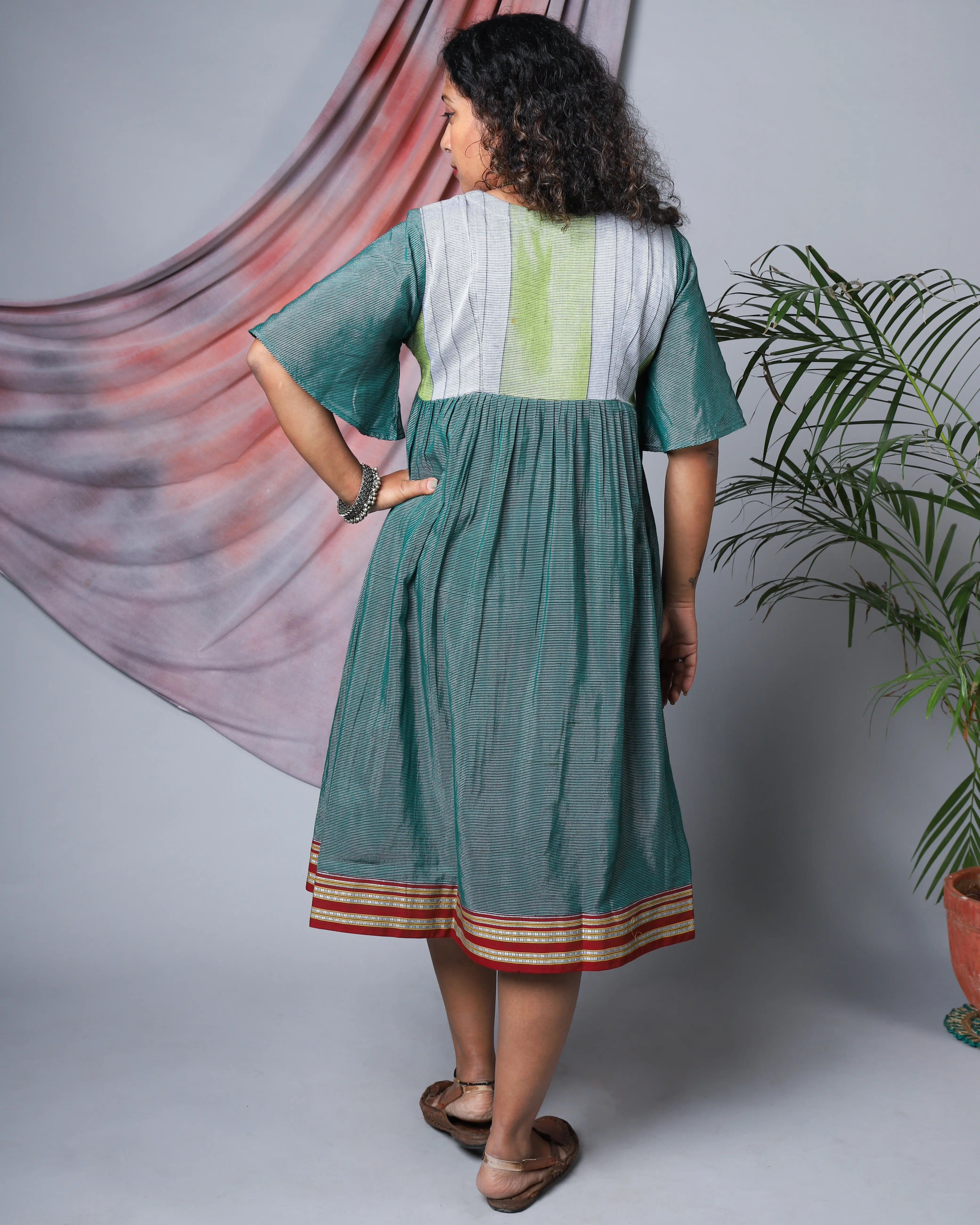 Katun Neeraja Empire Line Ilkal Dress with Bell Sleeves