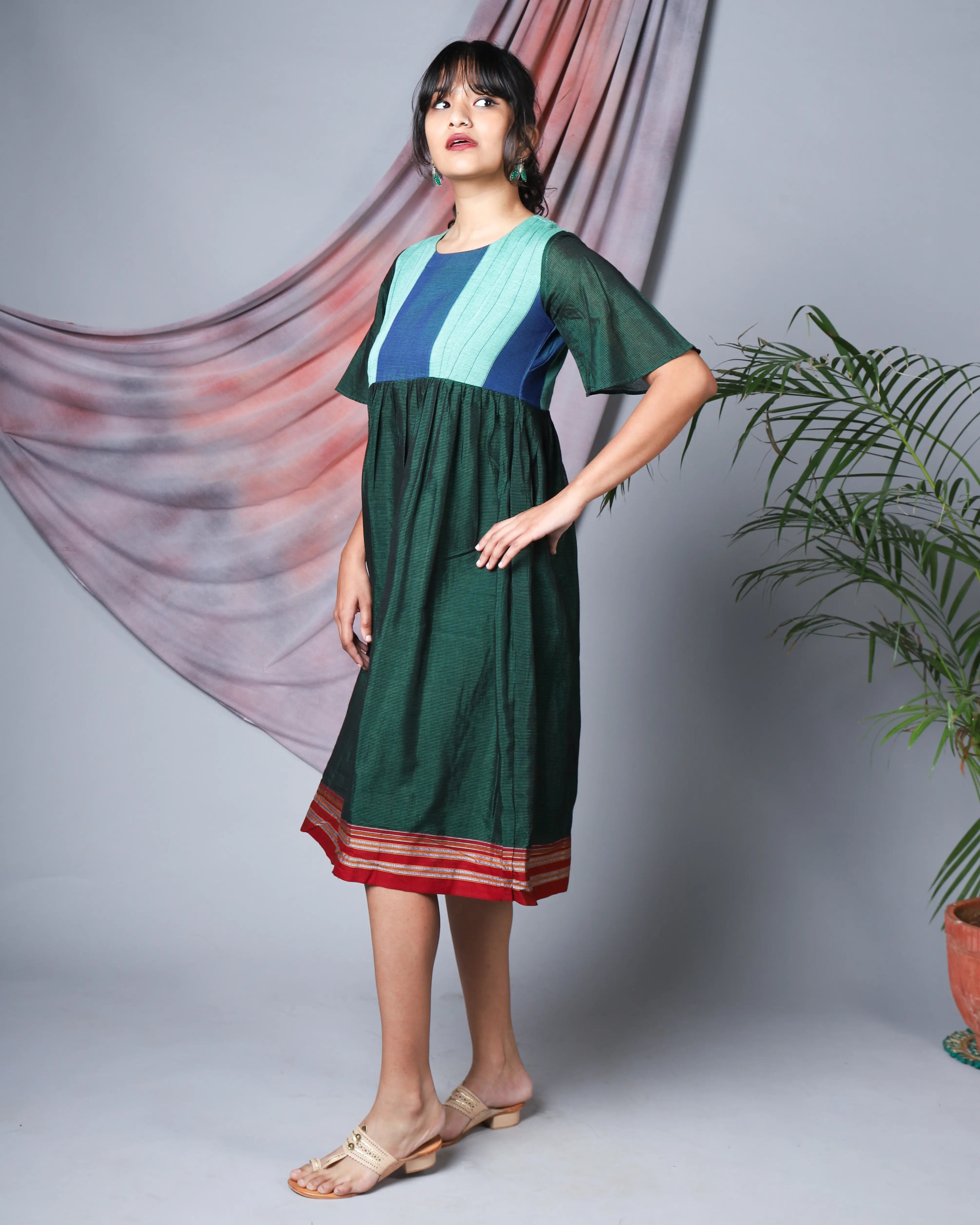 Katun Neeraja Empire Line Ilkal Dress with Bell Sleeves