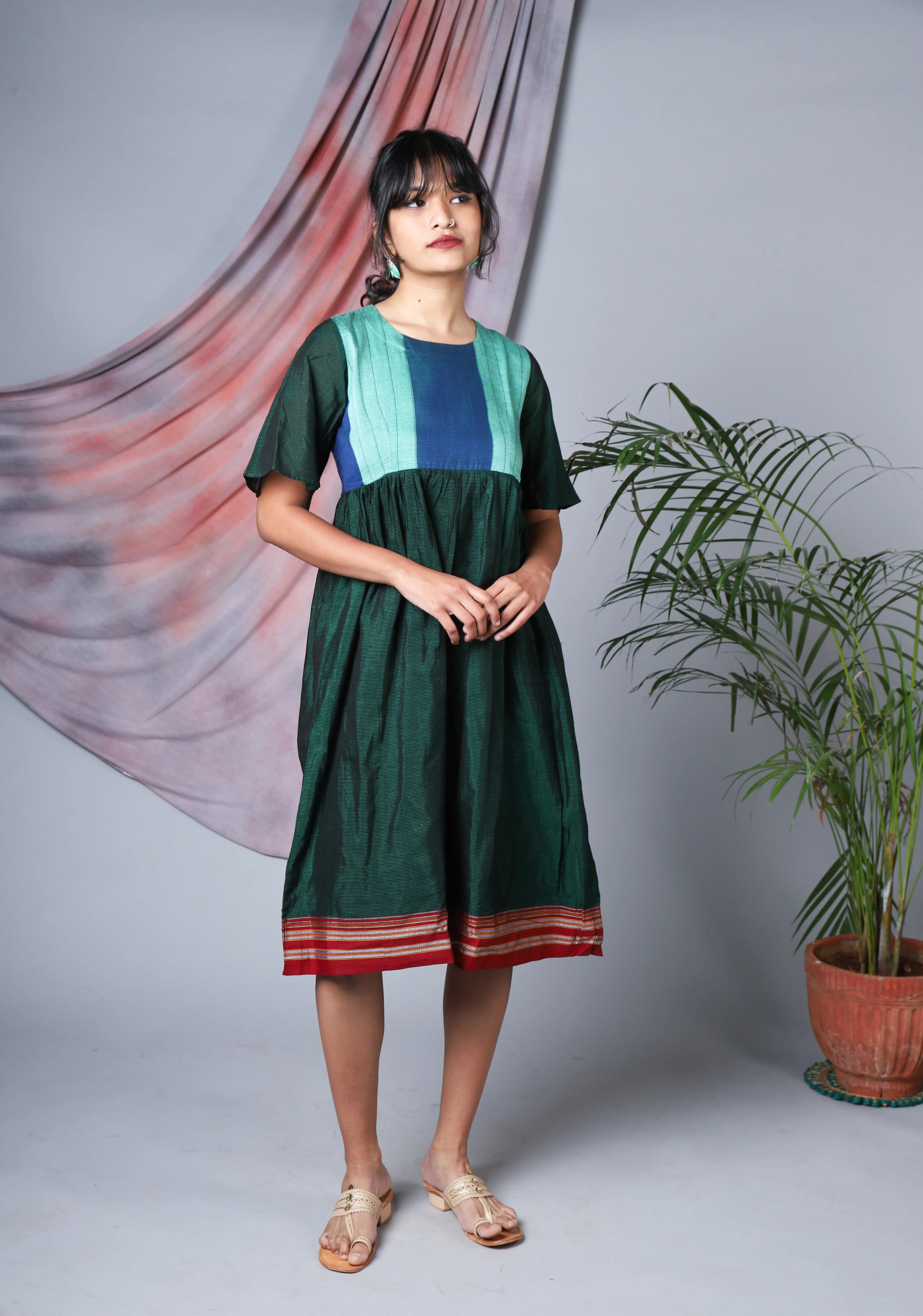 Katun Neeraja Empire Line Ilkal Dress with Bell Sleeves