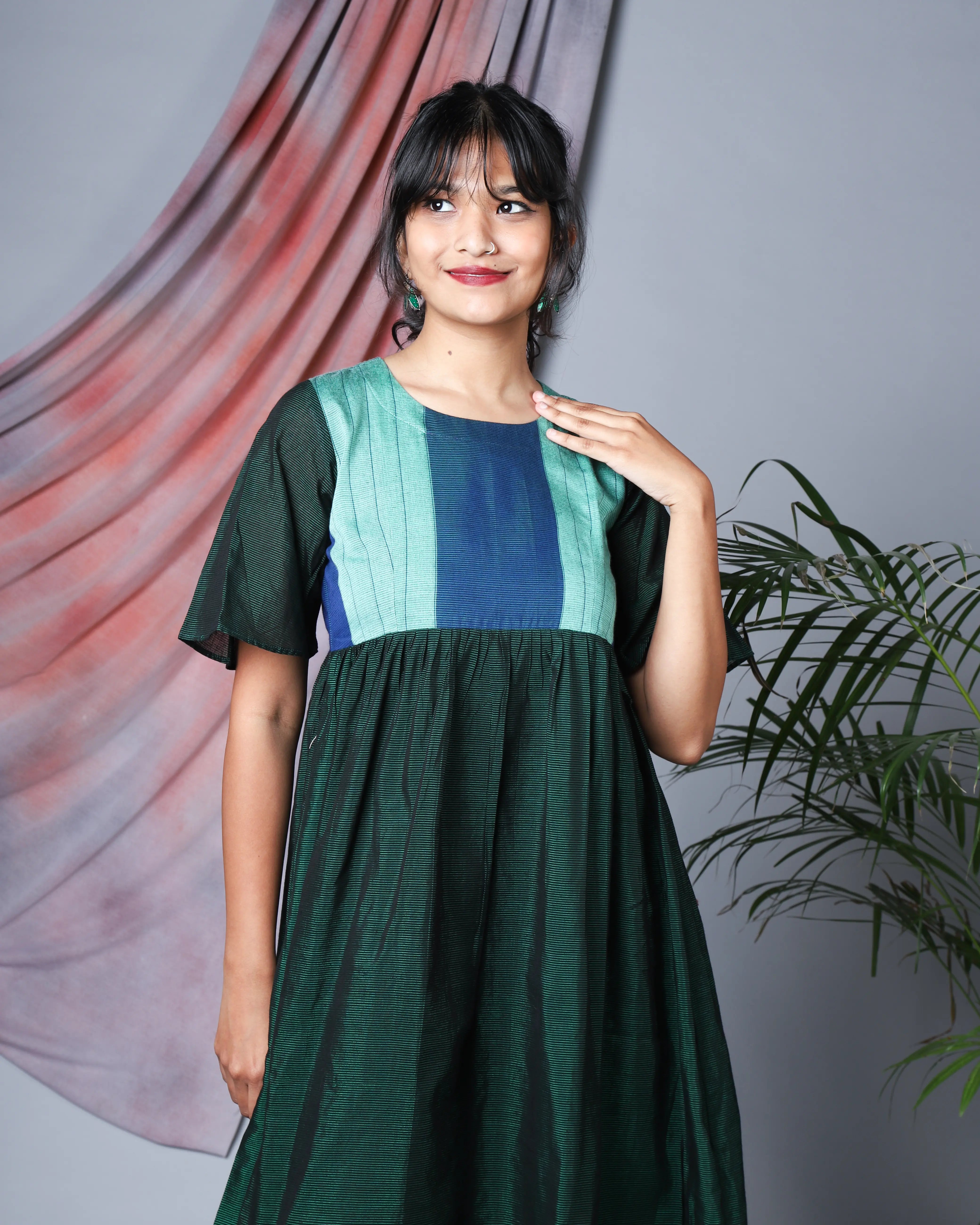Katun Neeraja Empire Line Ilkal Dress with Bell Sleeves