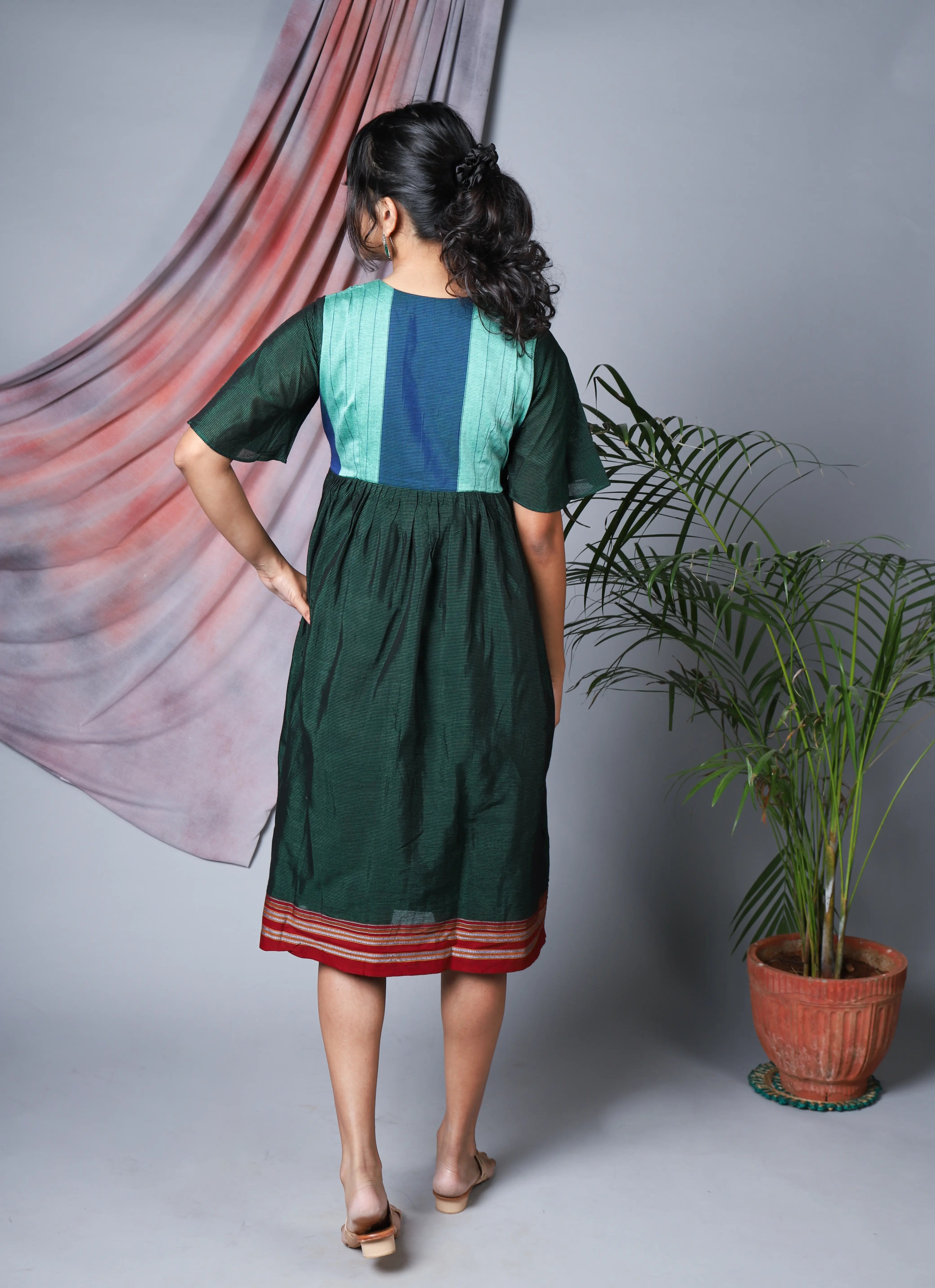 Katun Neeraja Empire Line Ilkal Dress with Bell Sleeves