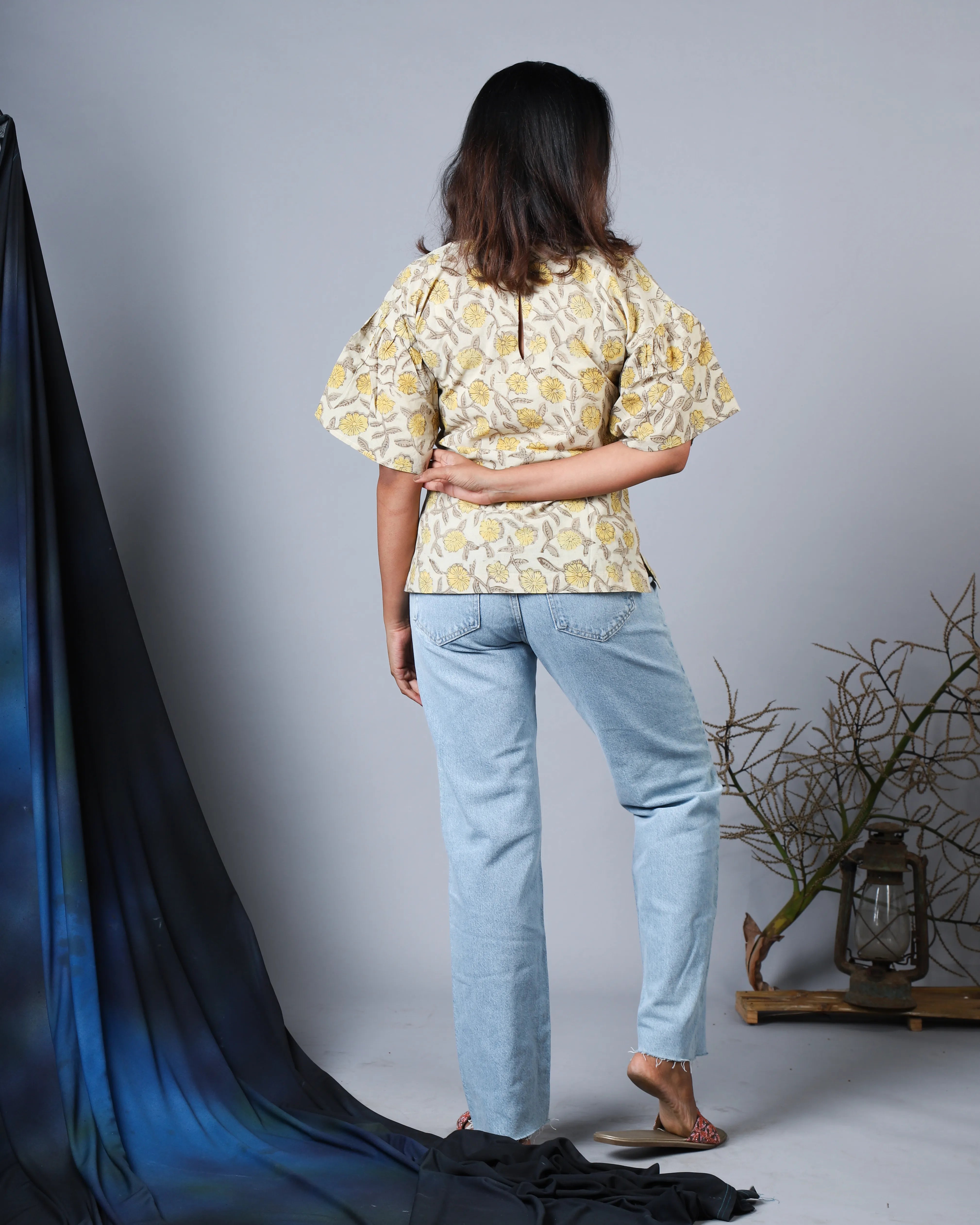 Katun Tanaya Collection - Block Print with Boat Neck & Gathered Sleeves