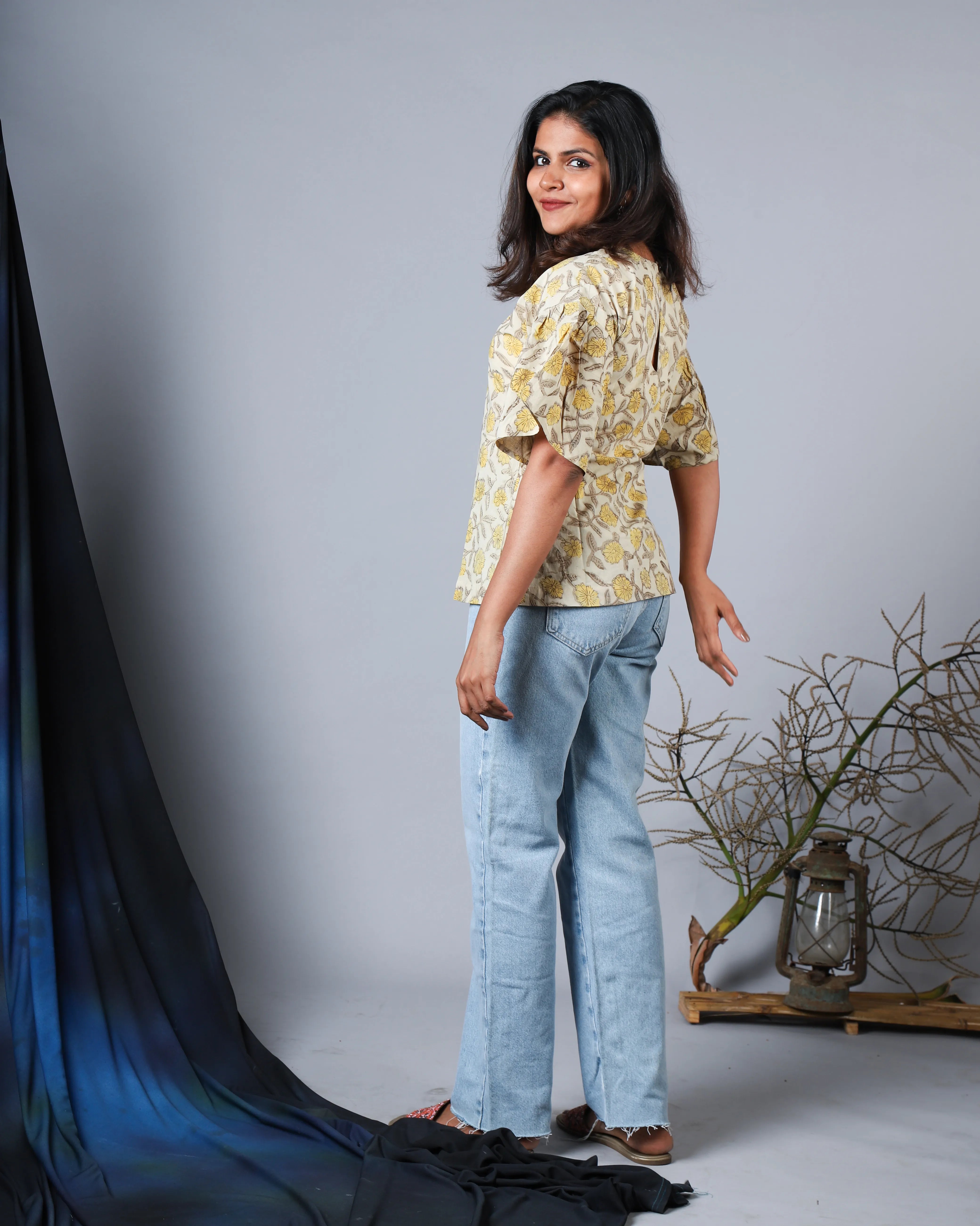 Katun Tanaya Collection - Block Print with Boat Neck & Gathered Sleeves