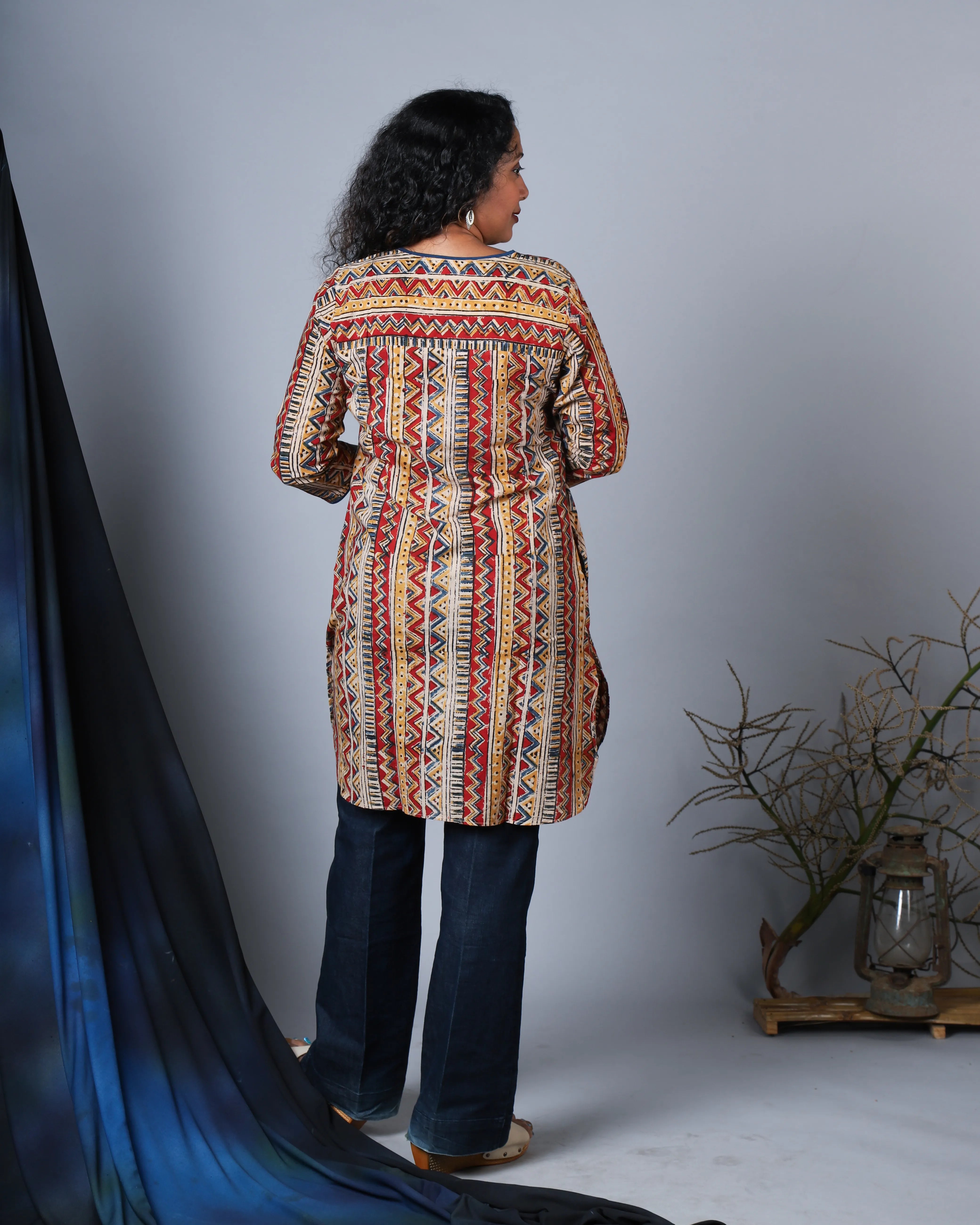 Katun Chaitra Collection - Kalamkari Block Print Cotton Tunic with Wooden Buttons