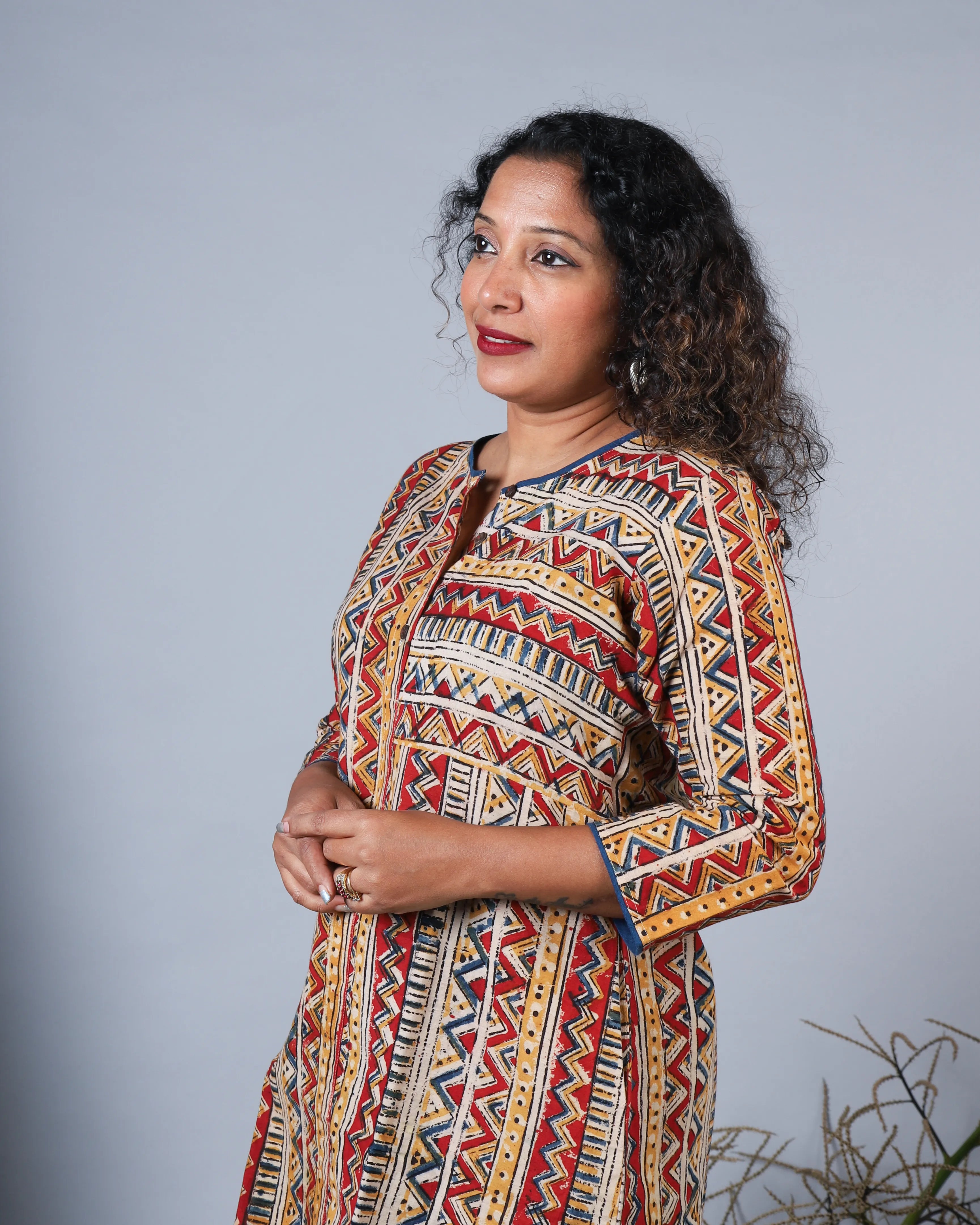 Katun Chaitra Collection - Kalamkari Block Print Cotton Tunic with Wooden Buttons