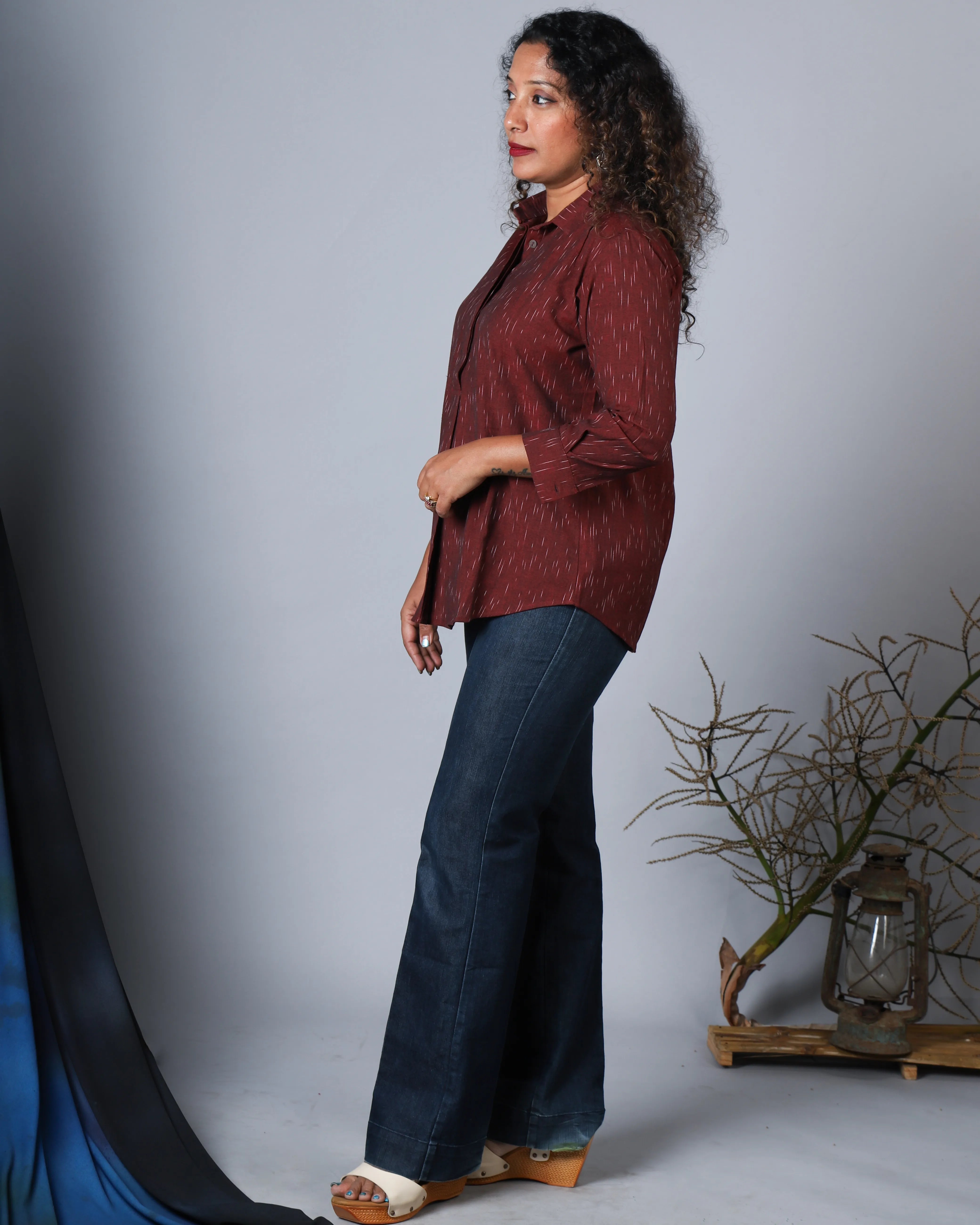 Katun Naina Collection - Ikkat Cotton Fabric with Shirt Collar