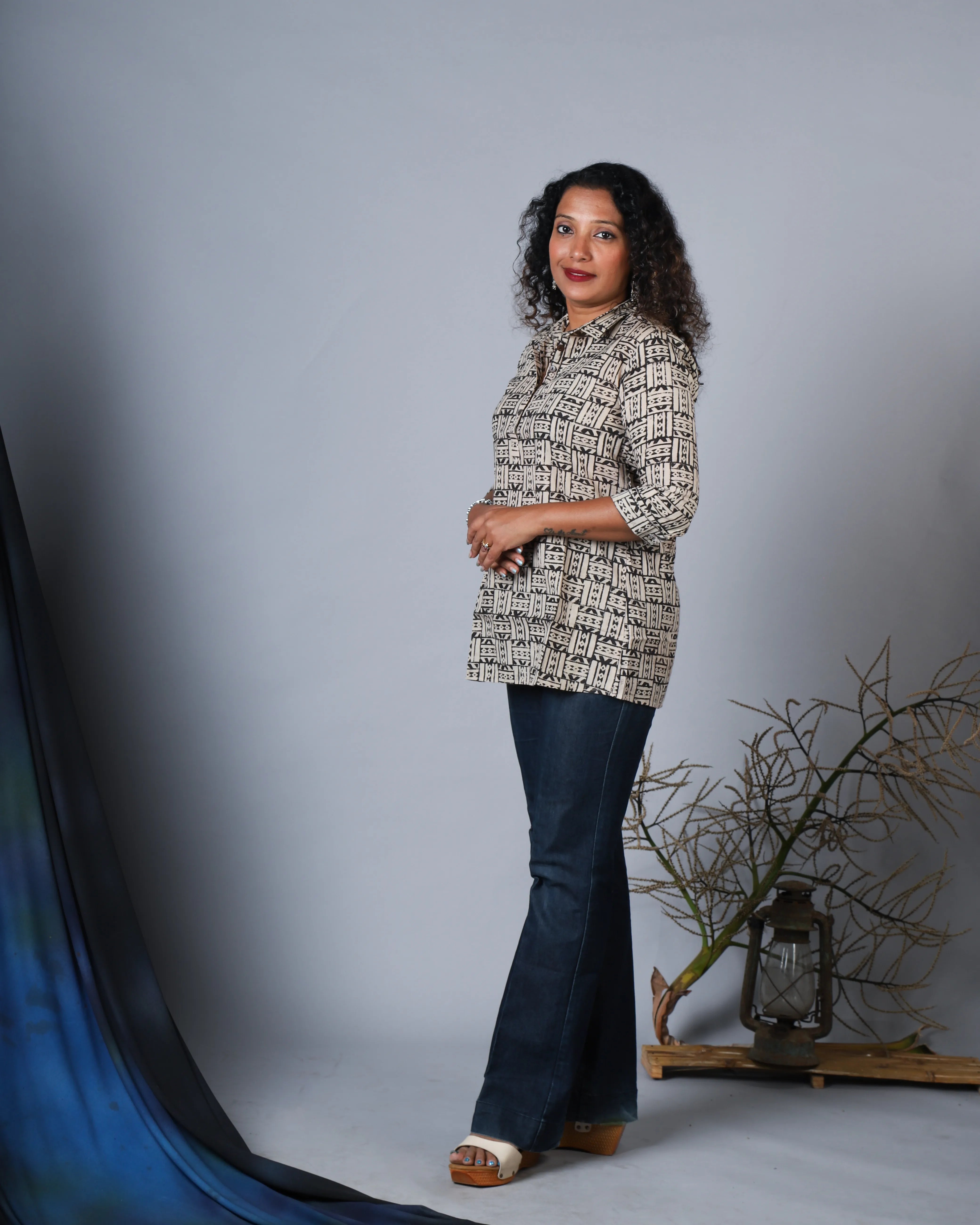 Katun Chaitra Collection - Kalamkari Cotton Fabric with Turn-Off Sleeves