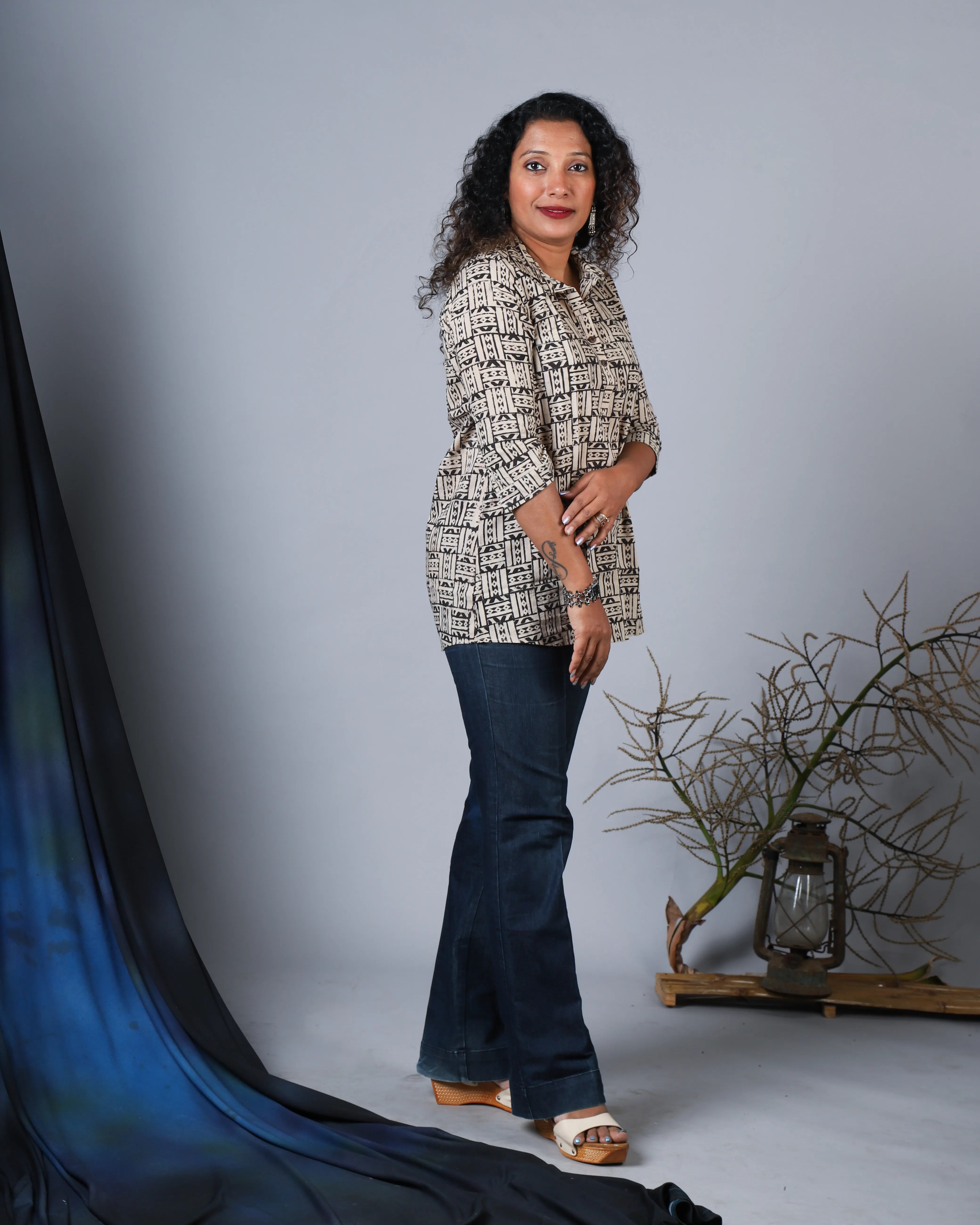 Katun Chaitra Collection - Kalamkari Cotton Fabric with Turn-Off Sleeves