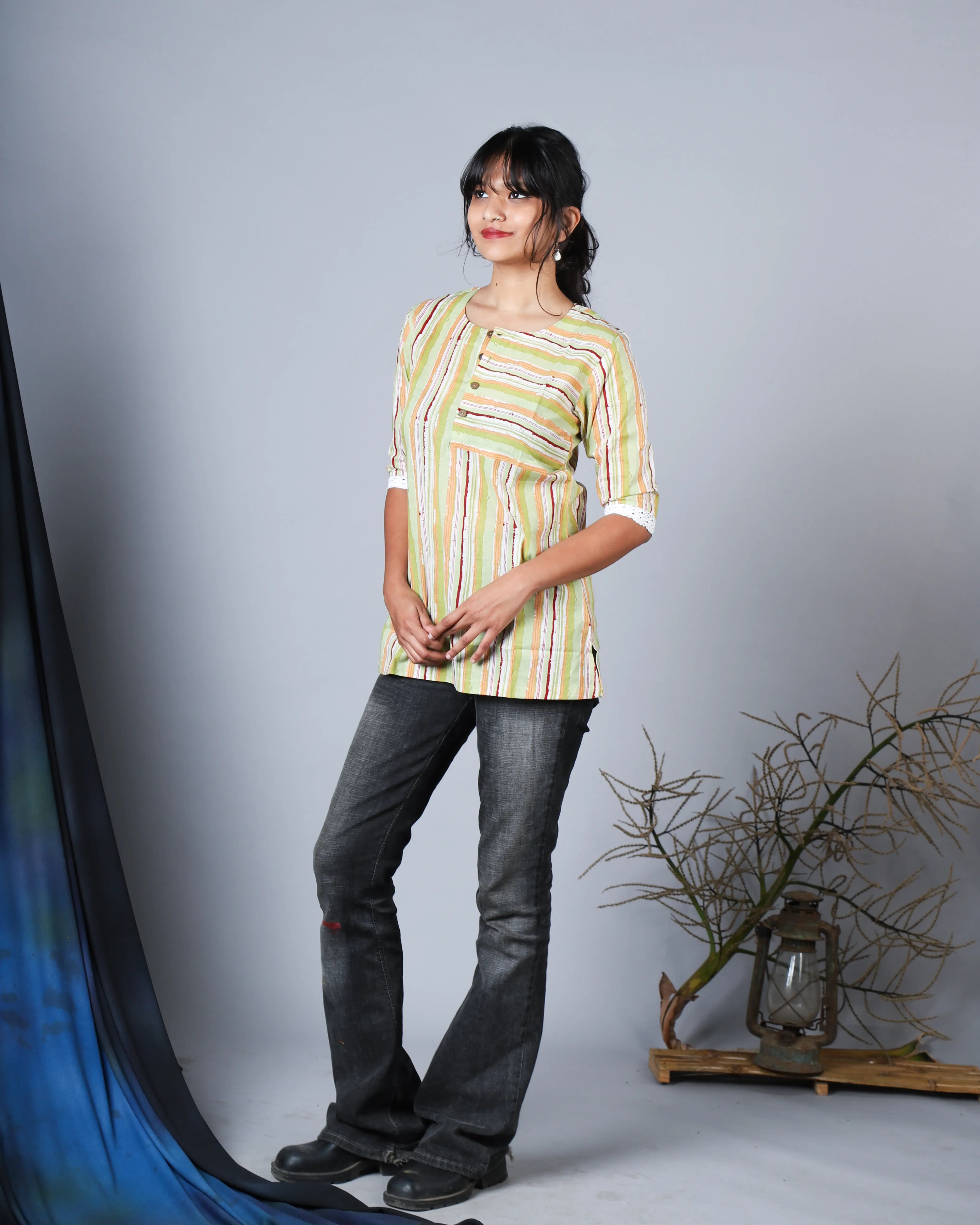 Katun Arpita Collection - Jaipur/Sanganeri Print with Front Pocket and Crochet Lace
