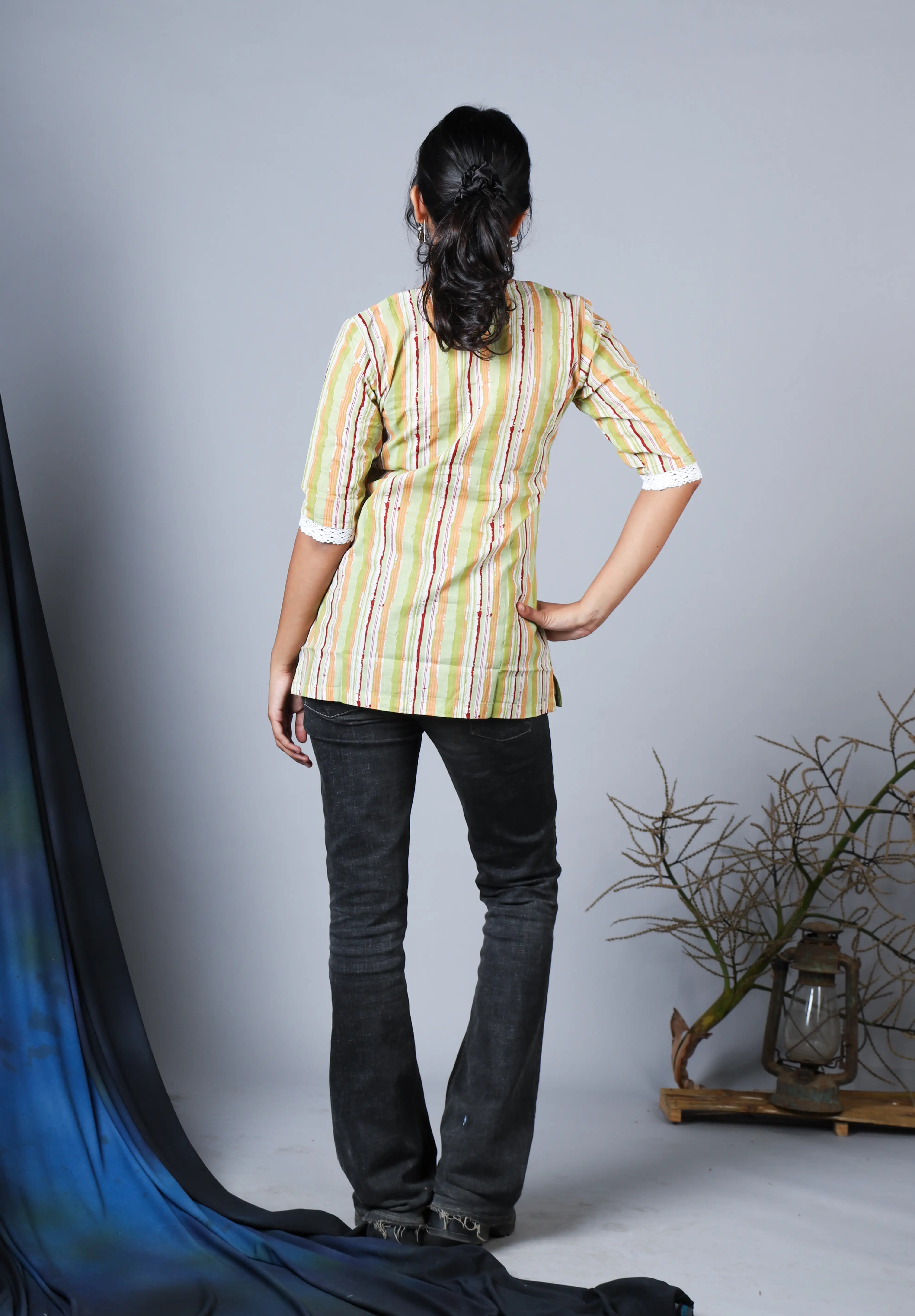 Katun Arpita Collection - Jaipur/Sanganeri Print with Front Pocket and Crochet Lace