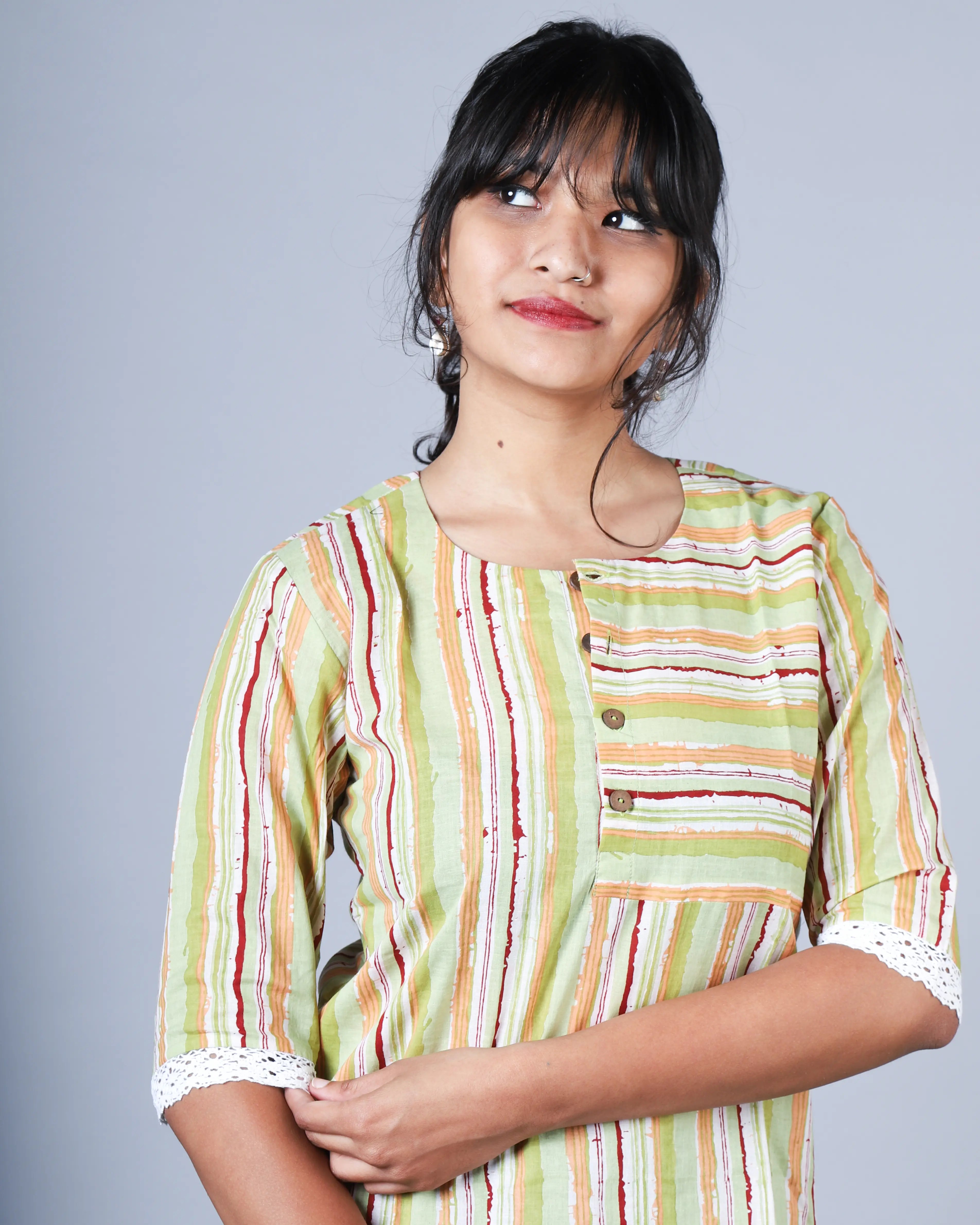 Katun Arpita Collection - Jaipur/Sanganeri Print with Front Pocket and Crochet Lace