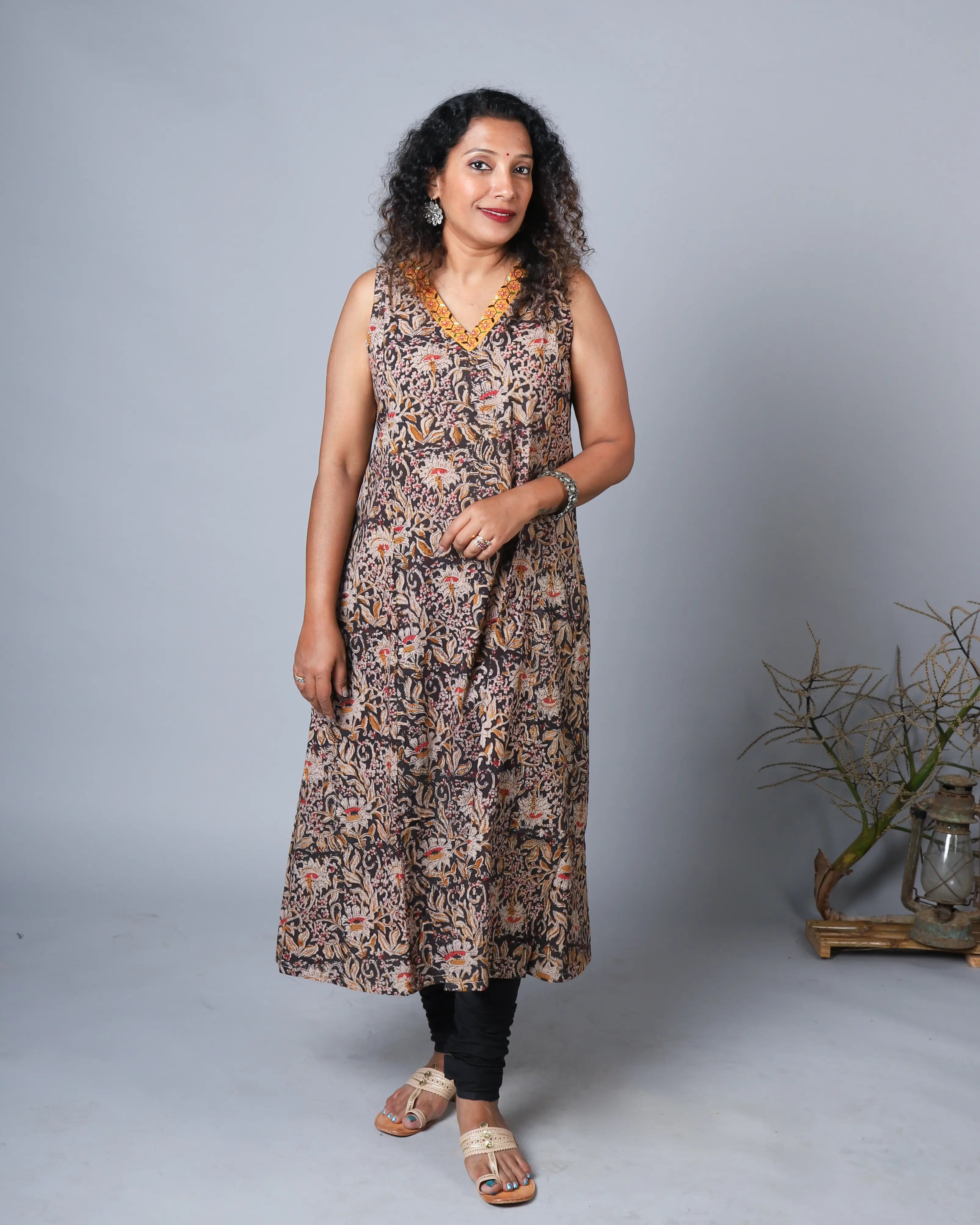 Katun Chaitra Collection - Kalamkari Block Print with Hand Embroidery on Neckline