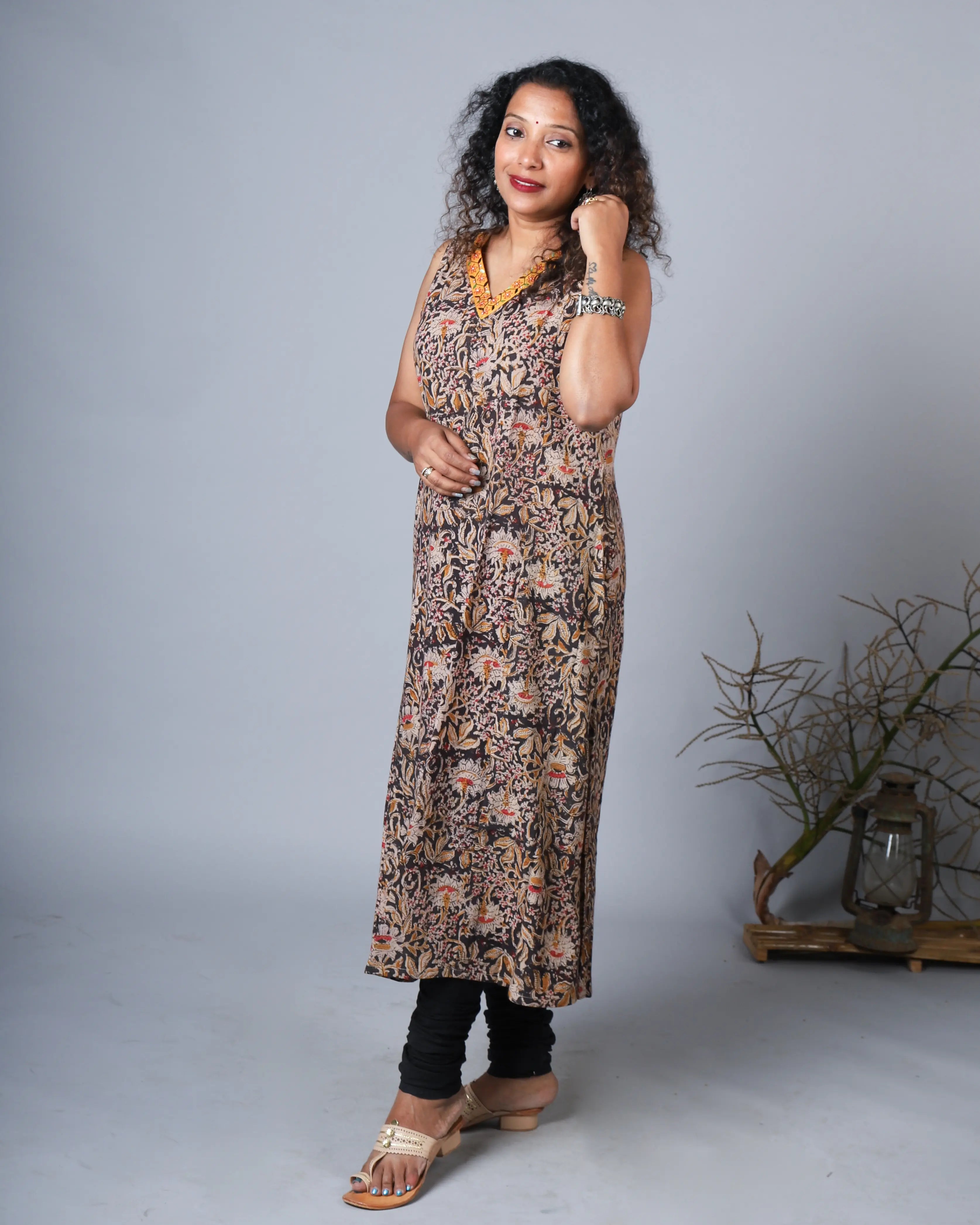 Katun Chaitra Collection - Kalamkari Block Print with Hand Embroidery on Neckline