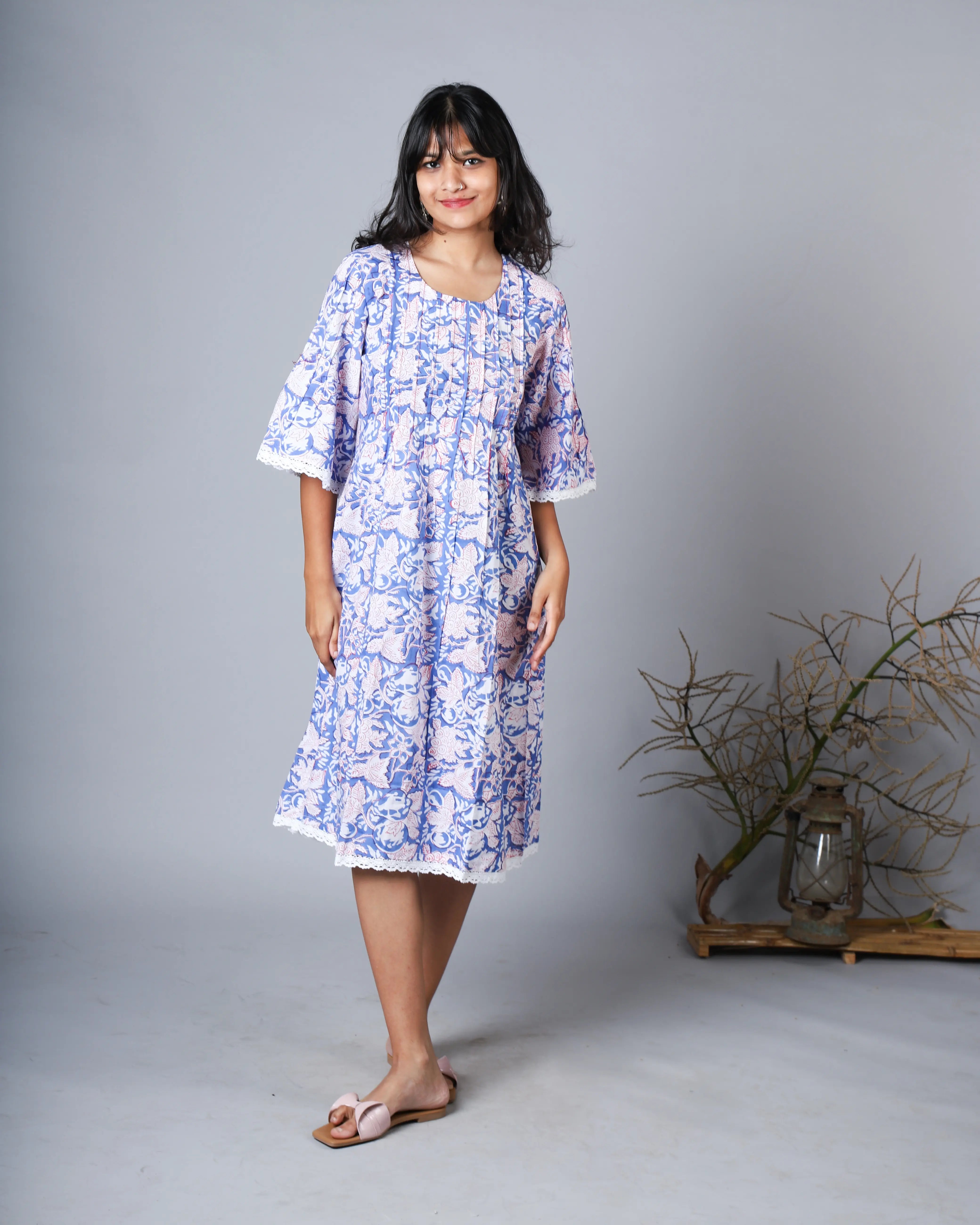 Katun Arpita Collection - Sanganeri Print with Delicate Crochet Lace