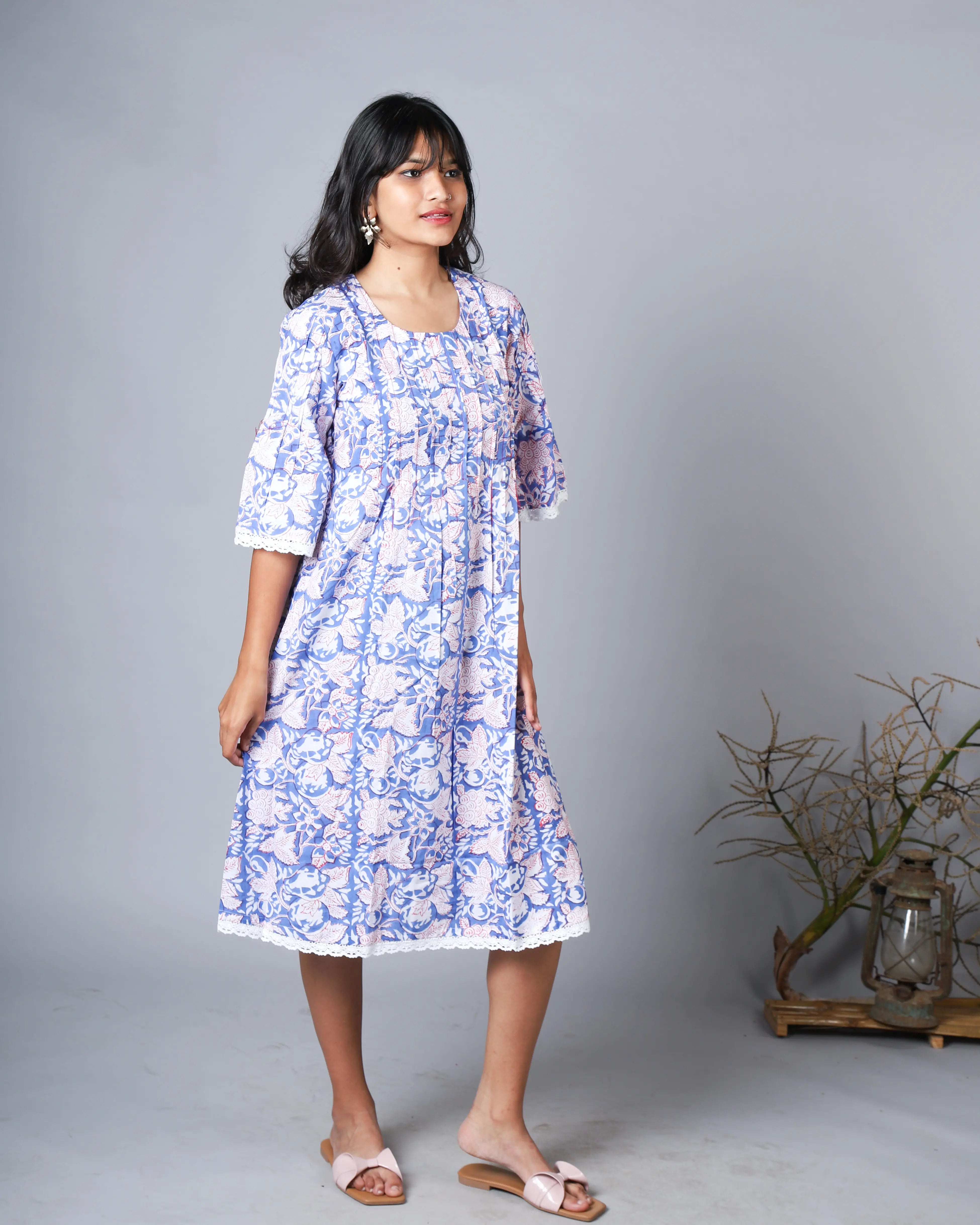 Katun Arpita Collection - Sanganeri Print with Delicate Crochet Lace