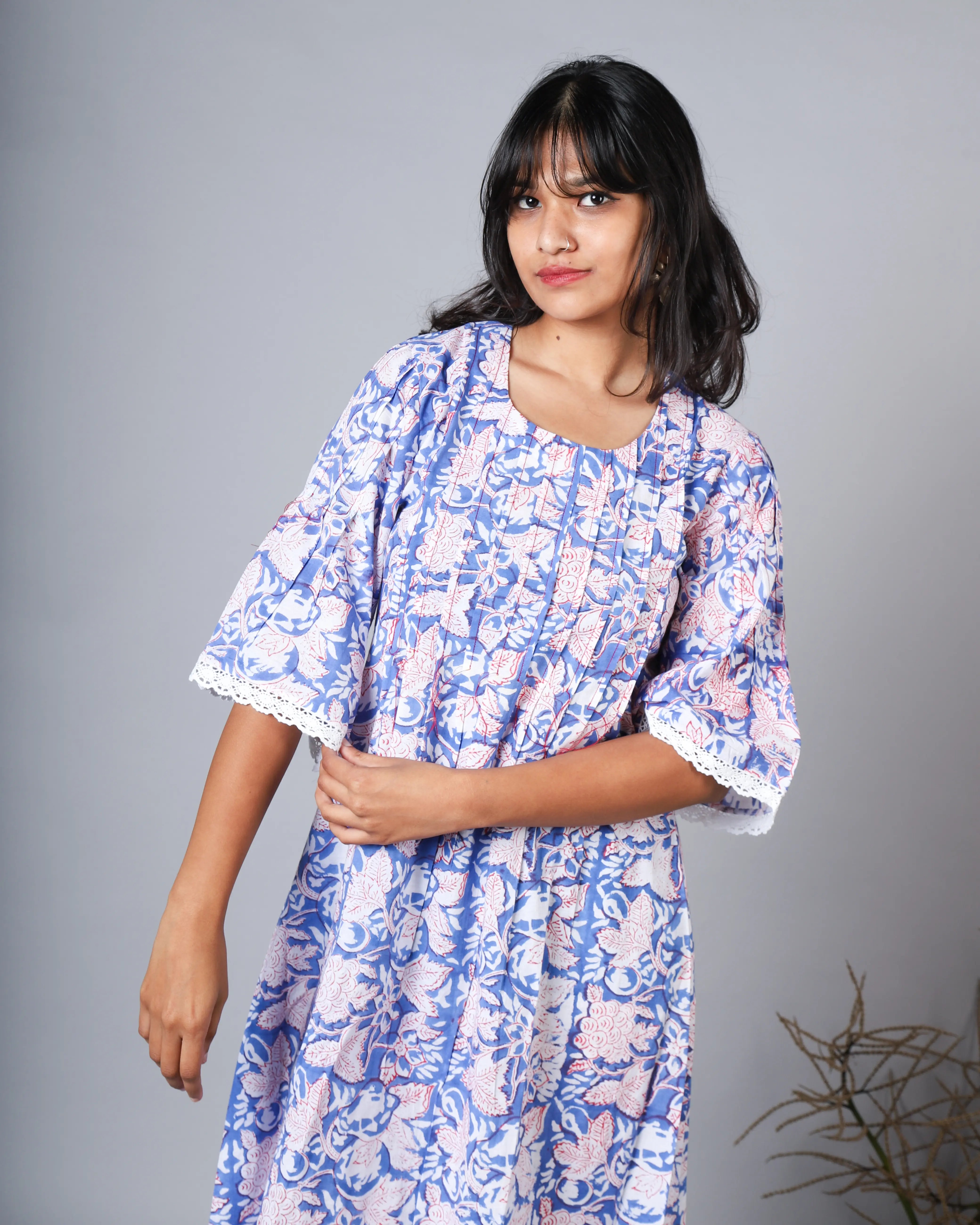 Katun Arpita Collection - Sanganeri Print with Delicate Crochet Lace