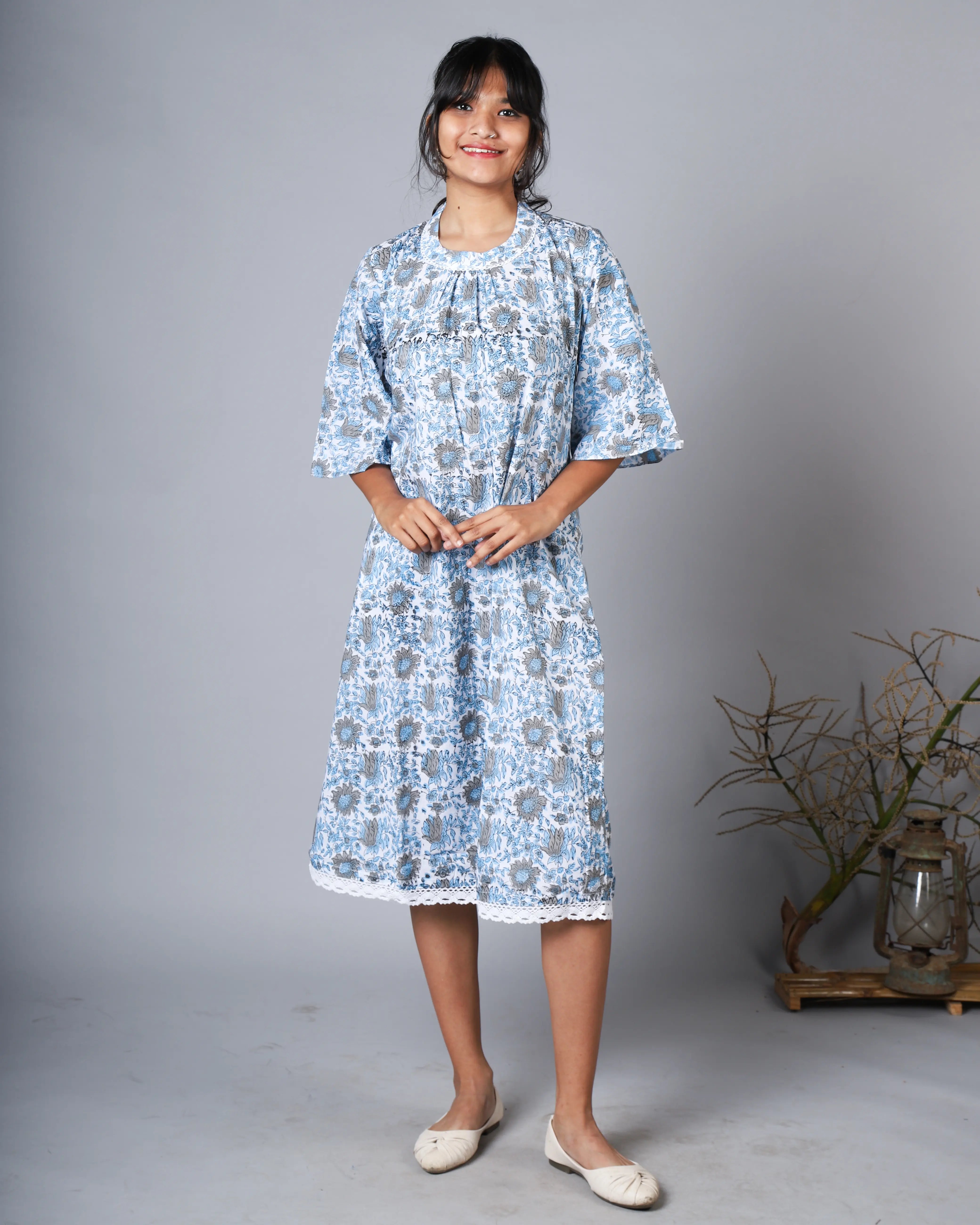 Katun Arpita Collection - Sanganeri Print with Delicate Crochet Lace